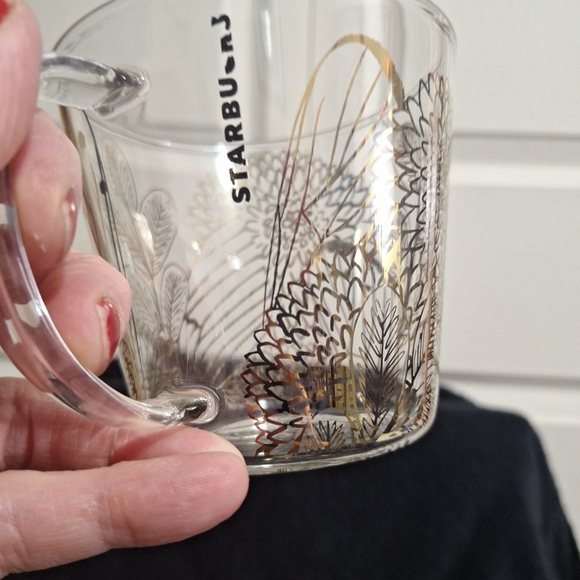 Starbucks 2019 Clear Glass Mug - Gold Floral Butterfly Design - Set Of 4 - Picture 12 of 13